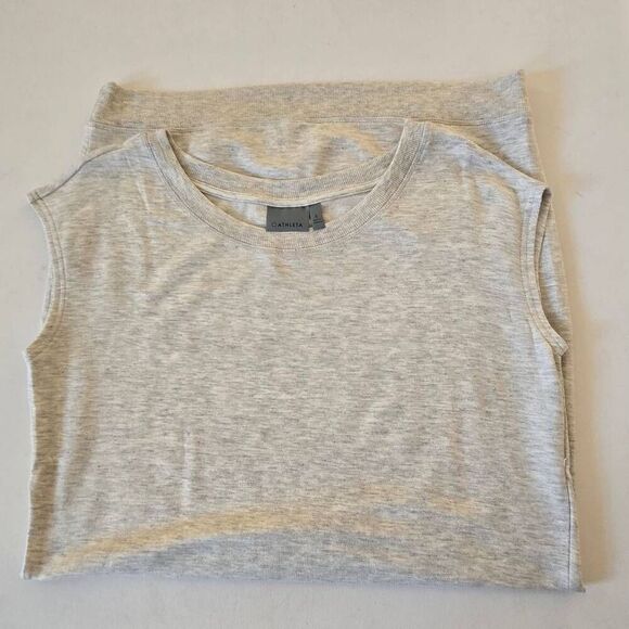 Athleta Womens Cross Hem Sleeveless Stretch Carefree Tee Dress Light Gray Small - Picture 7 of 13